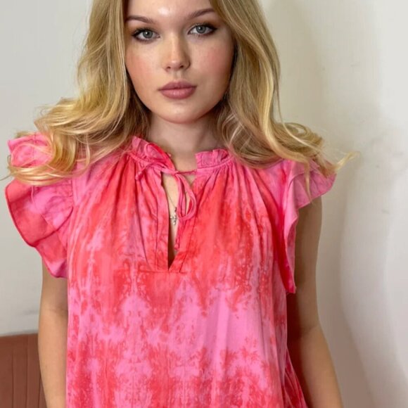 Stark X Poplin Tie Dye Dreamy Dress Ruffle Flutter Sleeve Size Small - Picture 4 of 16